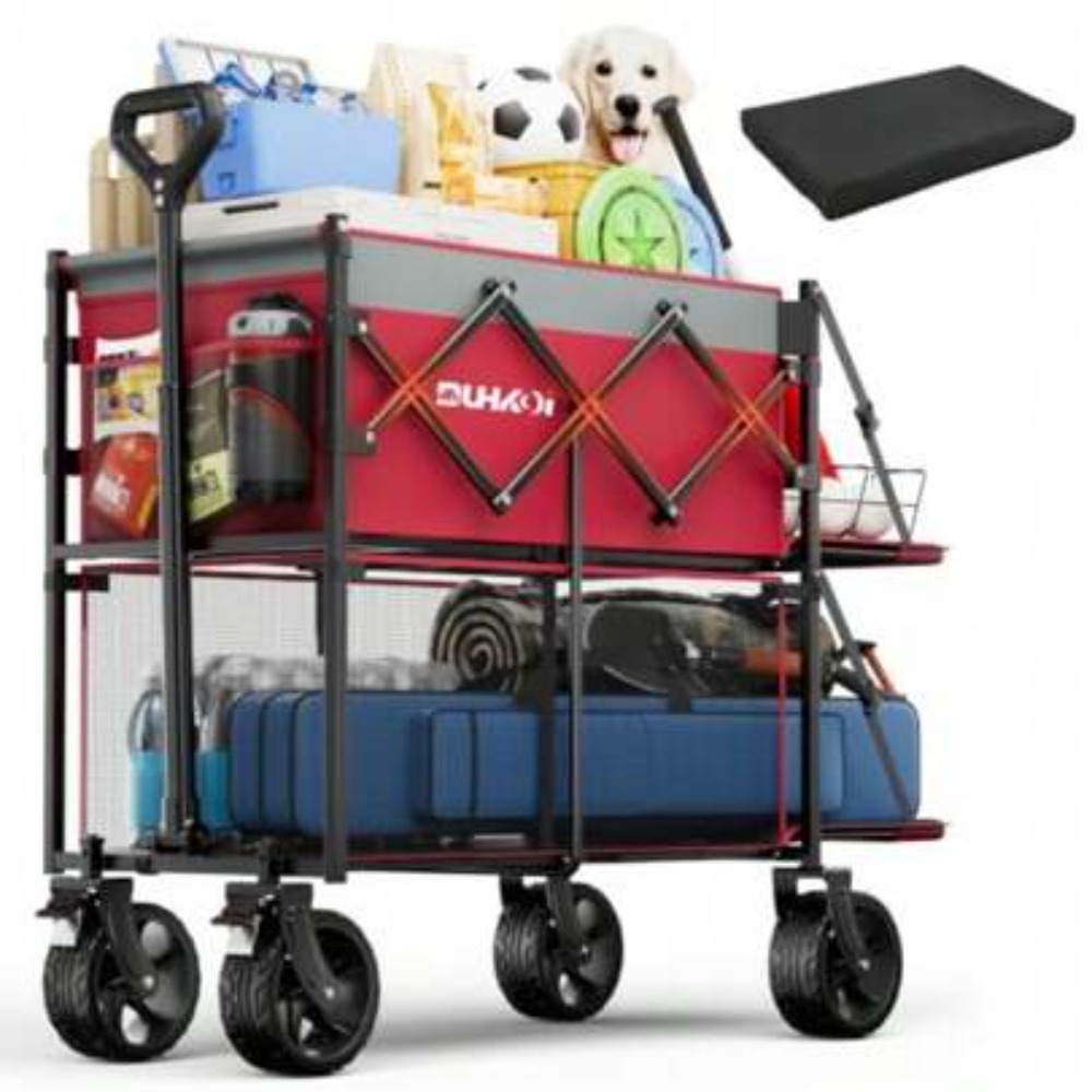 Outdoor Camping Gear - 2-Tier Foldable Wagon Cart with All
